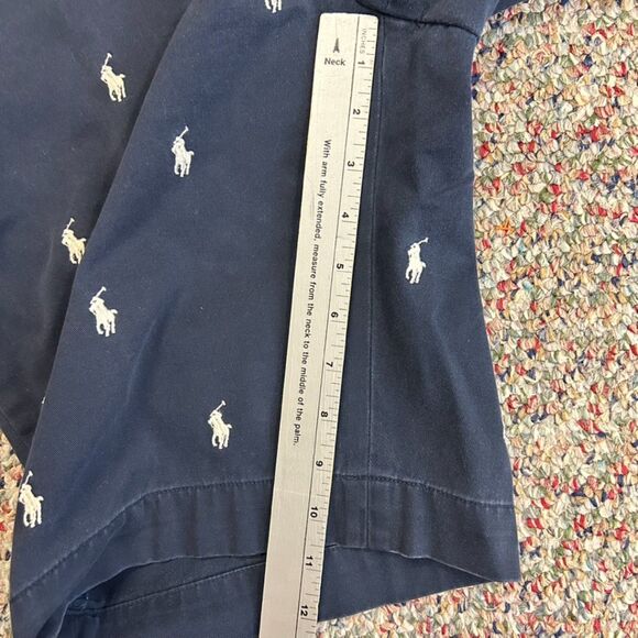 Polo Ralph Lauren Navy All-Over Embroidered Pony Flat Front Chino Shorts Size 36 - Picture 11 of 12